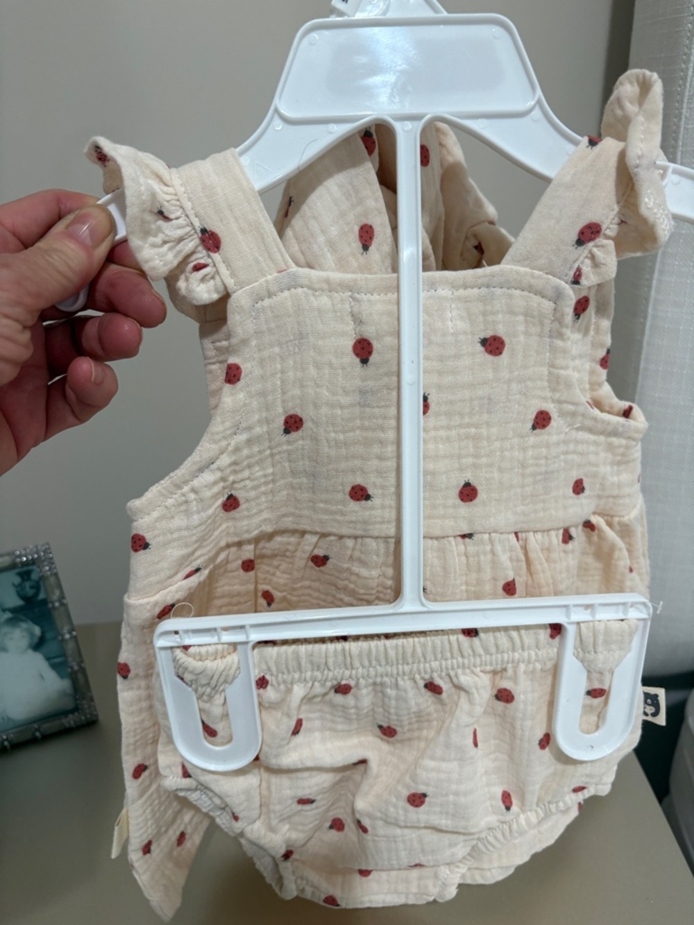 Rabbit & Bear Organic cotton Cream 3 pc Baby Dress with diaper cover and hat . - Picture 4 of 7